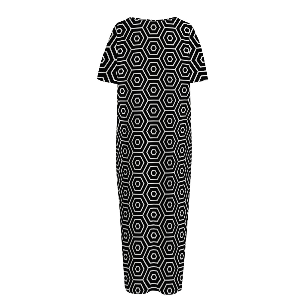Hexagon Geometric Pattern Print Short Sleeve Long Nightdress