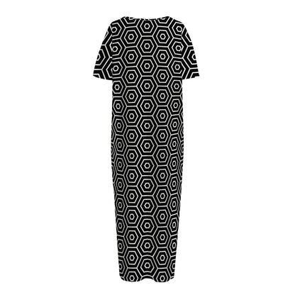Hexagon Geometric Pattern Print Short Sleeve Long Nightdress
