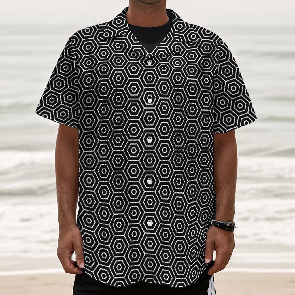 Hexagon Geometric Pattern Print Textured Short Sleeve Shirt
