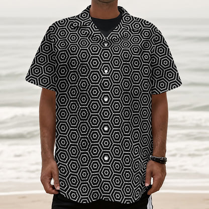 Hexagon Geometric Pattern Print Textured Short Sleeve Shirt