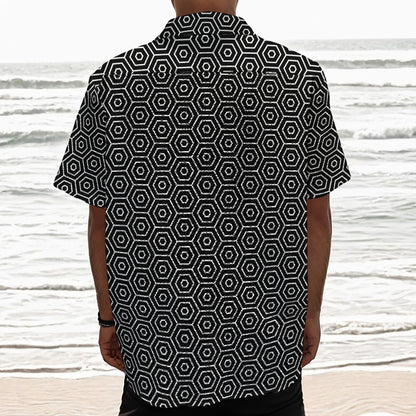 Hexagon Geometric Pattern Print Textured Short Sleeve Shirt