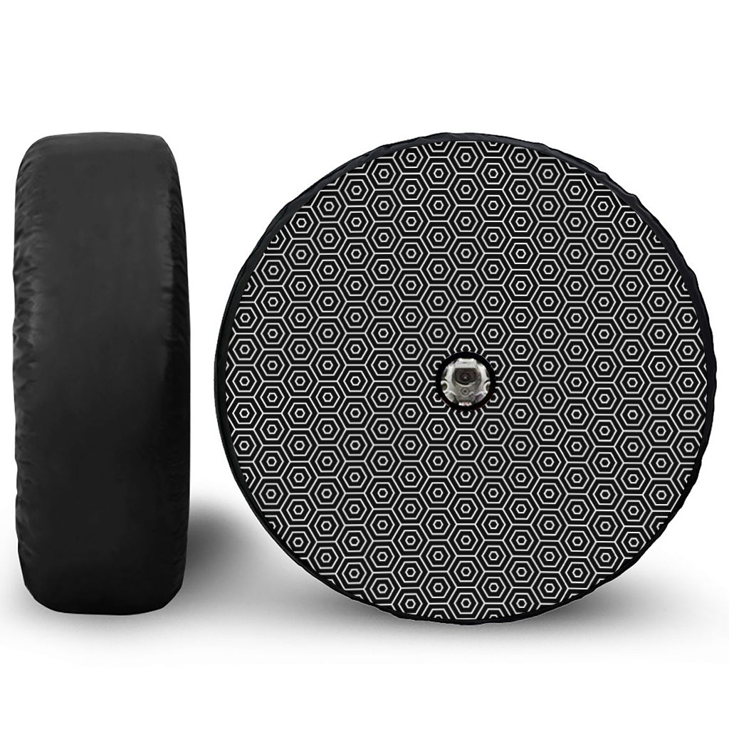 Hexagon Geometric Pattern Print Tire Cover With Camera Hole