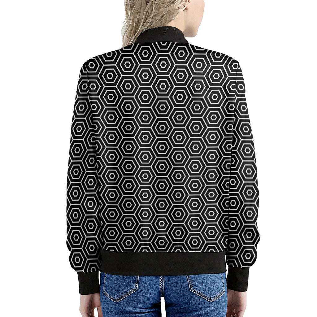 Hexagon Geometric Pattern Print Women's Bomber Jacket