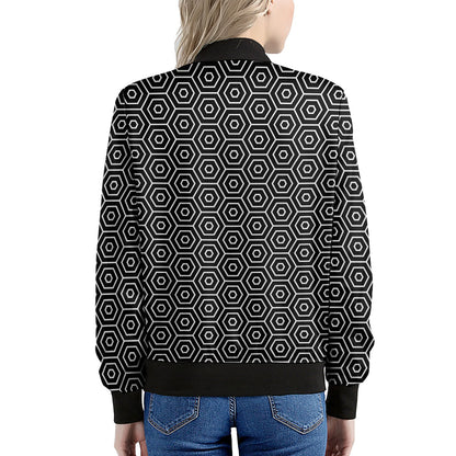Hexagon Geometric Pattern Print Women's Bomber Jacket