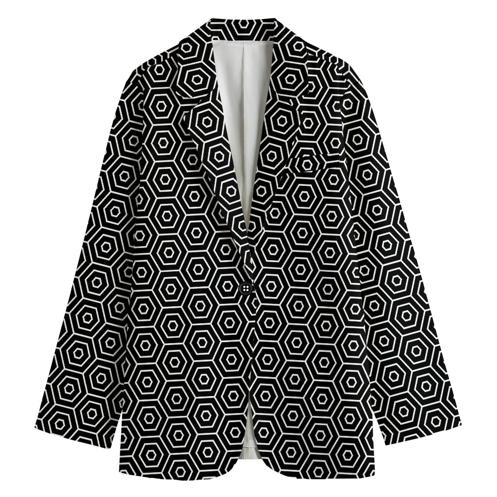 Hexagon Geometric Pattern Print Women's Cotton Blazer