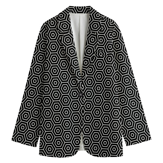 Hexagon Geometric Pattern Print Women's Cotton Blazer