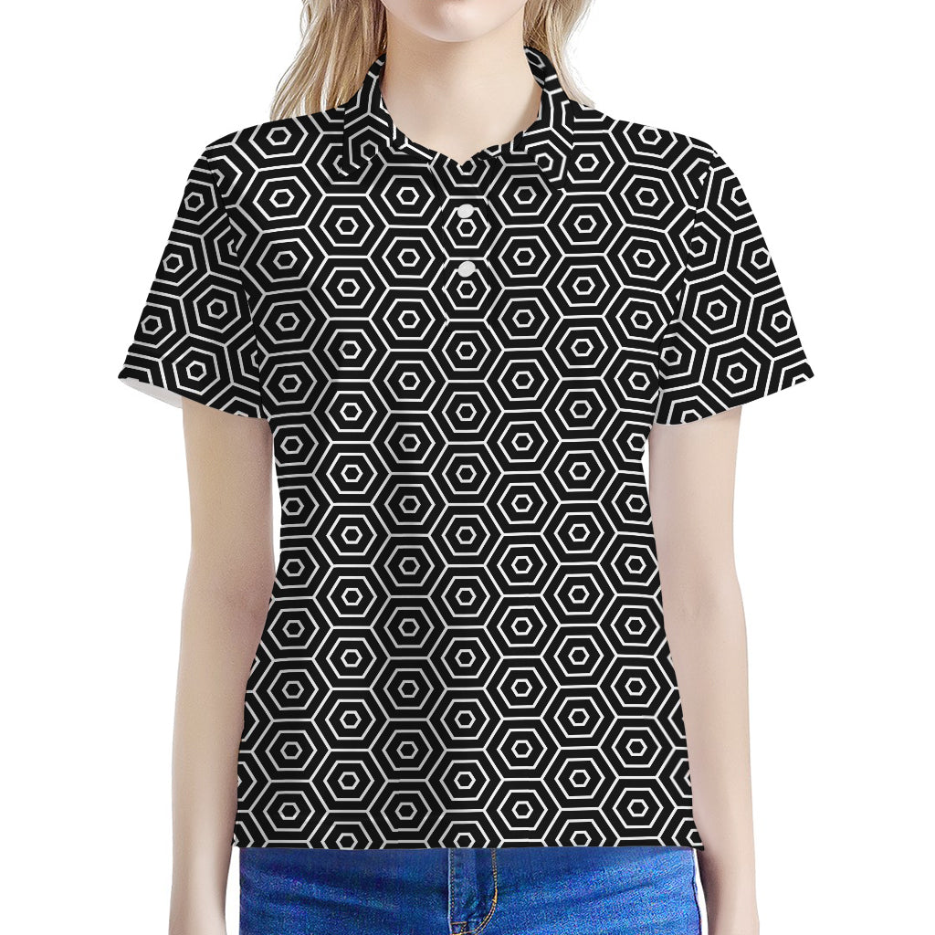 Hexagon Geometric Pattern Print Women's Polo Shirt