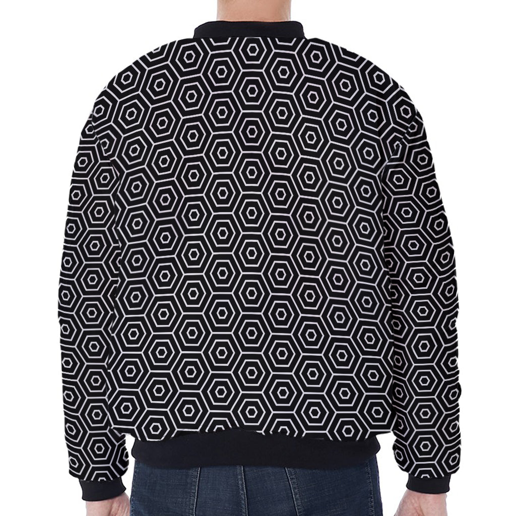 Hexagon Geometric Pattern Print Zip Sleeve Bomber Jacket