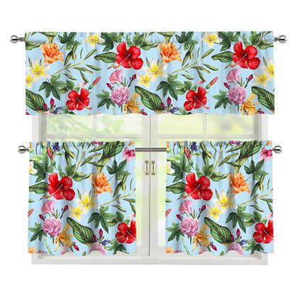 Hibiscus Flower Floral Pattern Print 3 Piece Kitchen Curtains