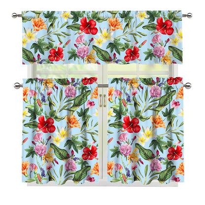 Hibiscus Flower Floral Pattern Print 3 Piece Kitchen Curtains