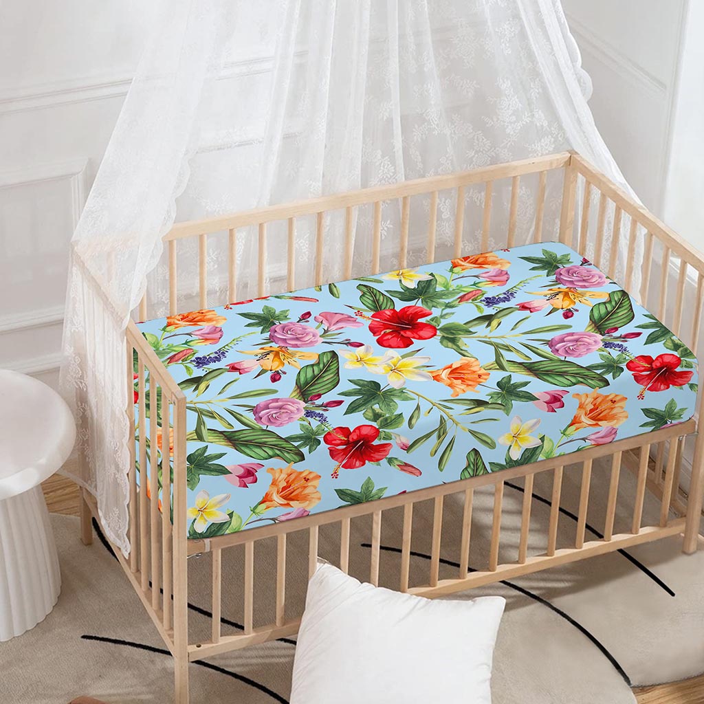 Hibiscus Flower Floral Pattern Print Baby Crib Sheet