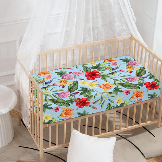 Hibiscus Flower Floral Pattern Print Baby Crib Sheet