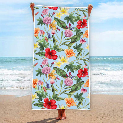 Hibiscus Flower Floral Pattern Print Beach Towel