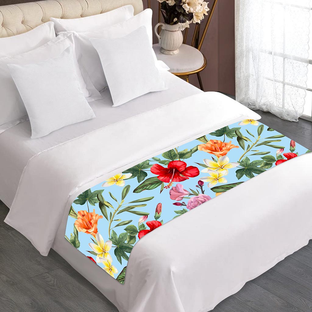 Hibiscus Flower Floral Pattern Print Bed Runner