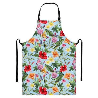 Hibiscus Flower Floral Pattern Print Bib Apron With Pocket