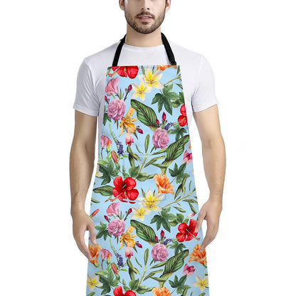 Hibiscus Flower Floral Pattern Print Bib Apron With Pocket