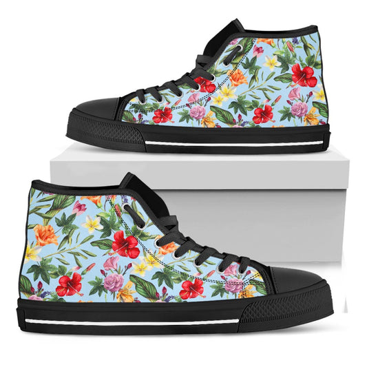 Hibiscus Flower Floral Pattern Print Black High Top Sneakers