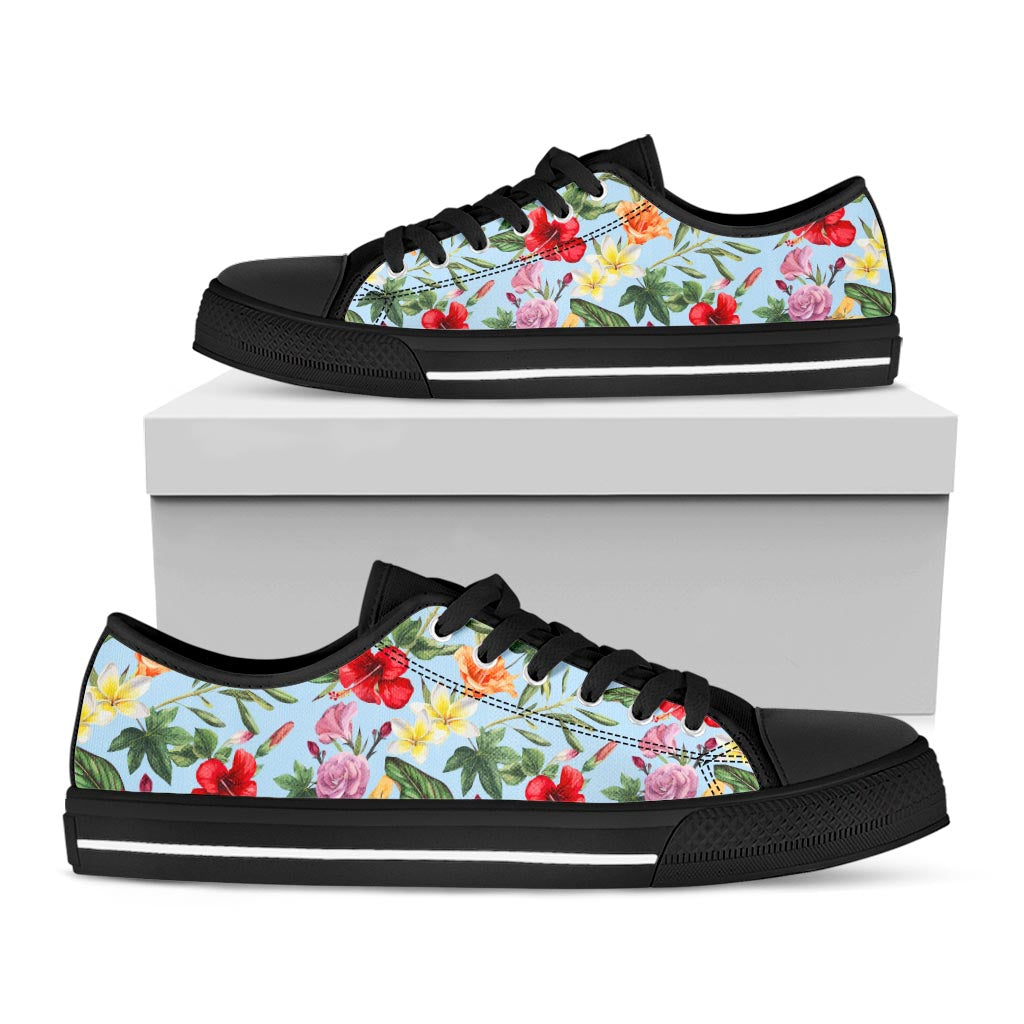 Hibiscus Flower Floral Pattern Print Black Low Top Sneakers