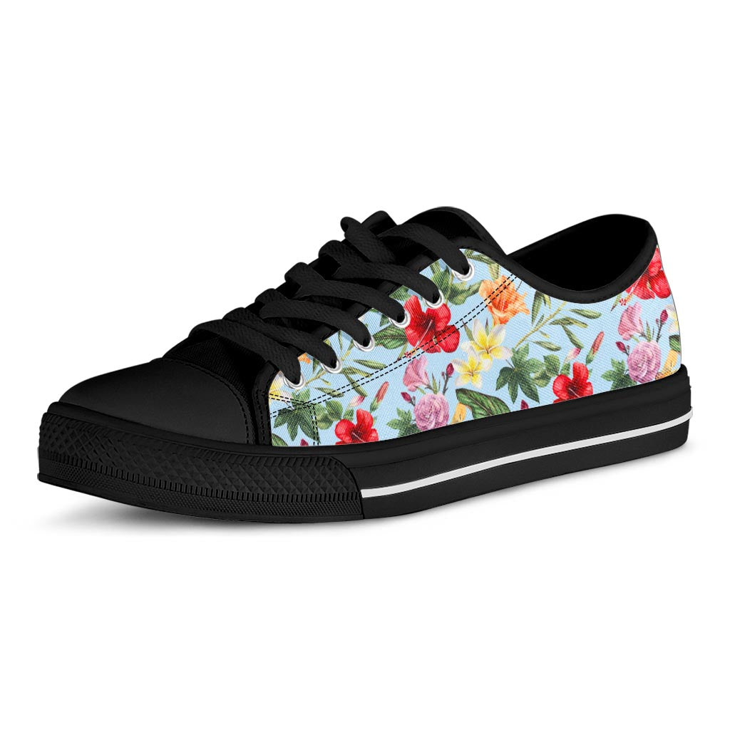 Hibiscus Flower Floral Pattern Print Black Low Top Sneakers