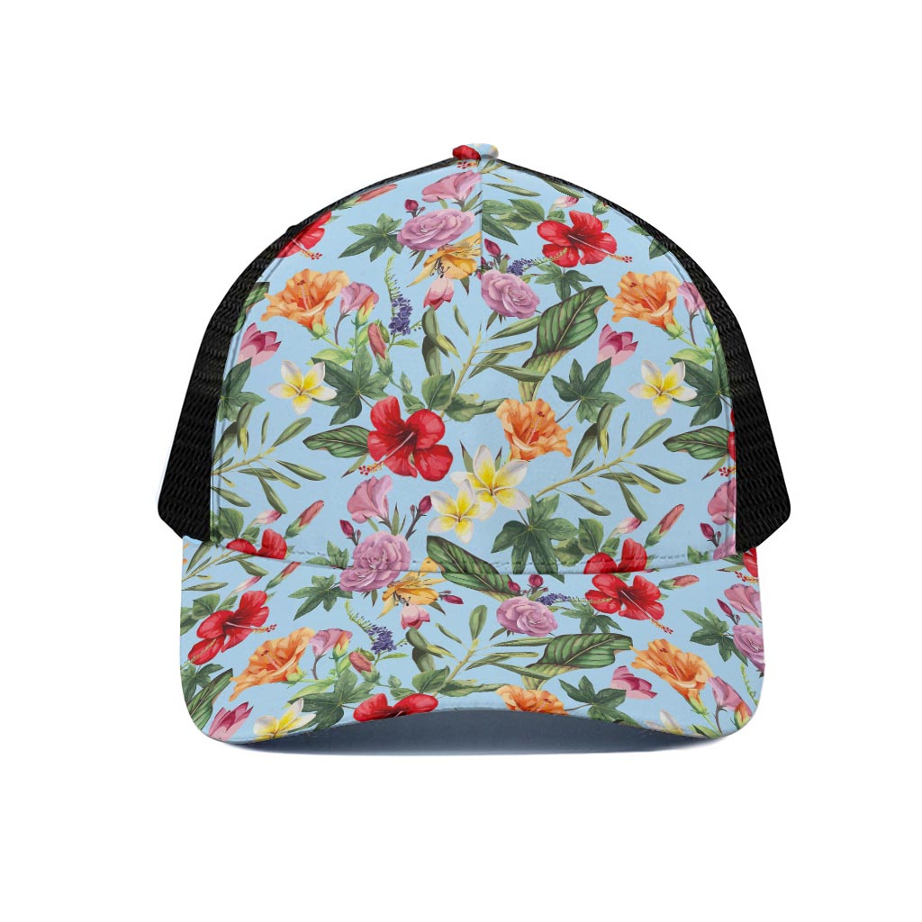 Hibiscus Flower Floral Pattern Print Black Mesh Trucker Cap