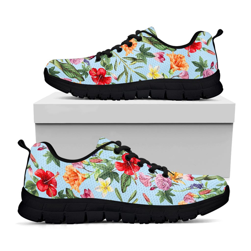 Hibiscus Flower Floral Pattern Print Black Running Shoes