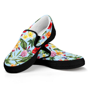 Hibiscus Flower Floral Pattern Print Black Slip On Sneakers