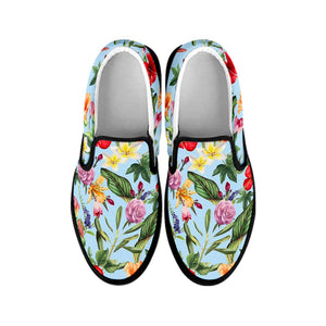 Hibiscus Flower Floral Pattern Print Black Slip On Sneakers