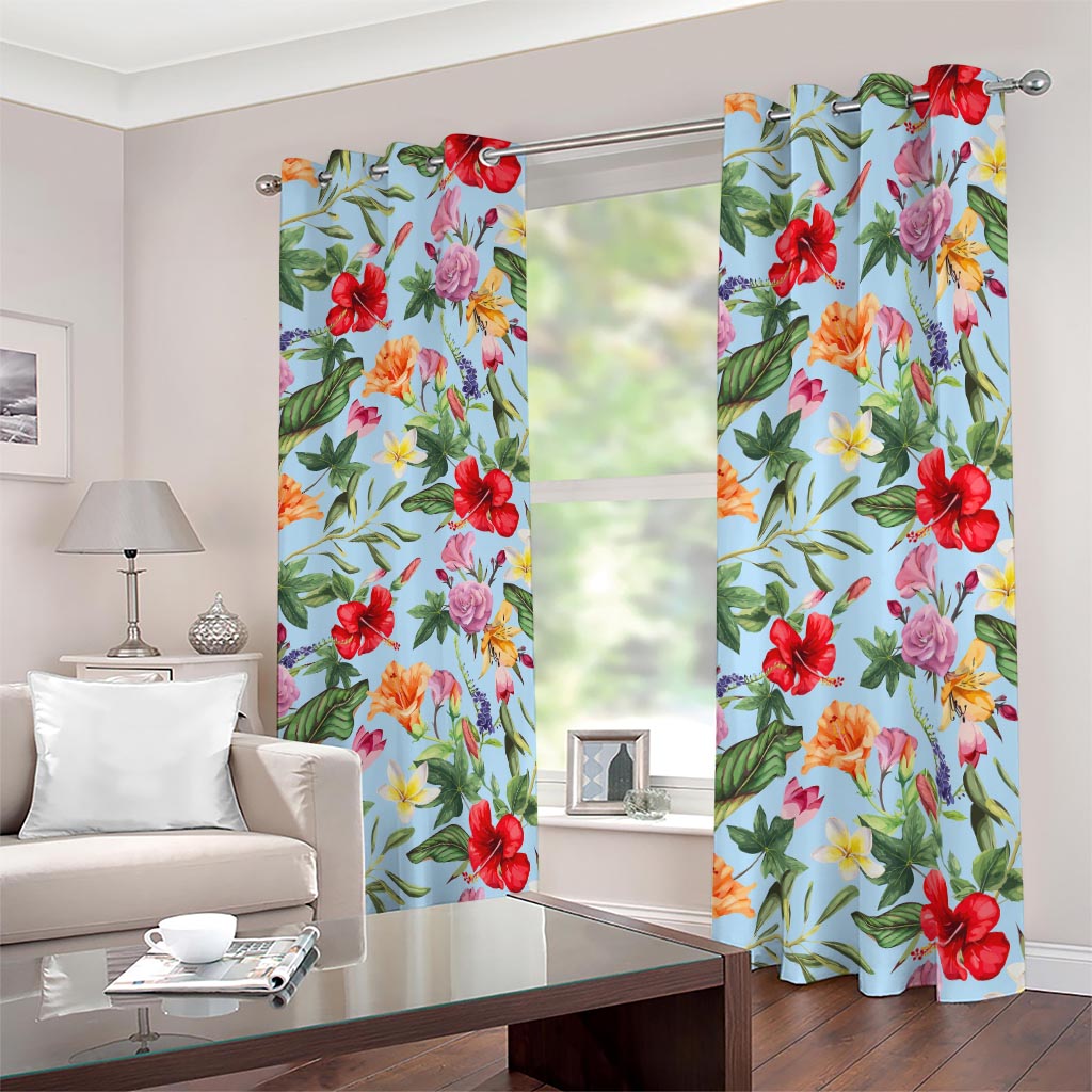Hibiscus Flower Floral Pattern Print Blackout Grommet Curtains