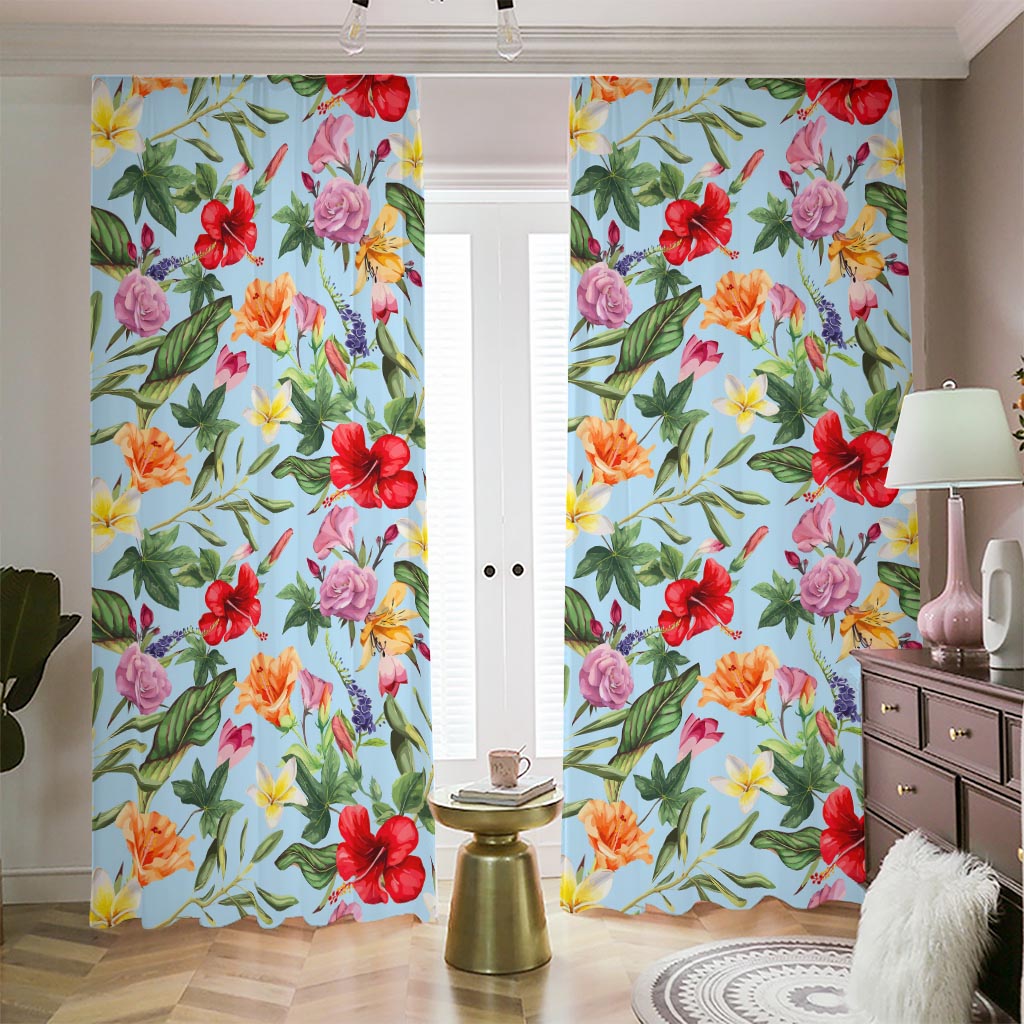 Hibiscus Flower Floral Pattern Print Blackout Pencil Pleat Curtains