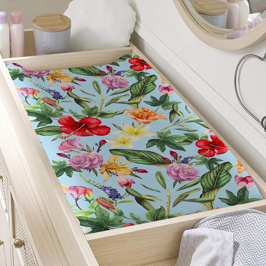 Hibiscus Flower Floral Pattern Print Changing Pad Cover