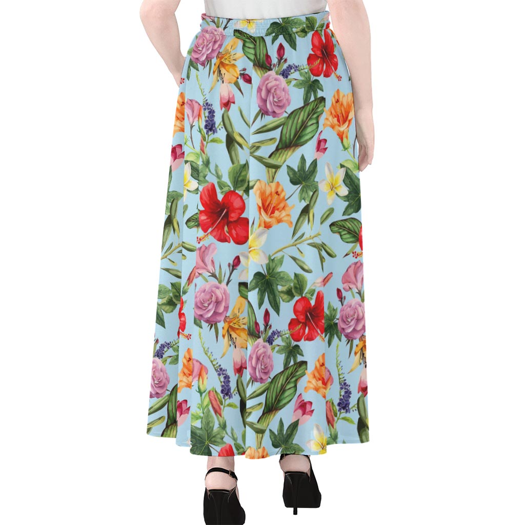 Hibiscus Flower Floral Pattern Print Chiffon Maxi Skirt