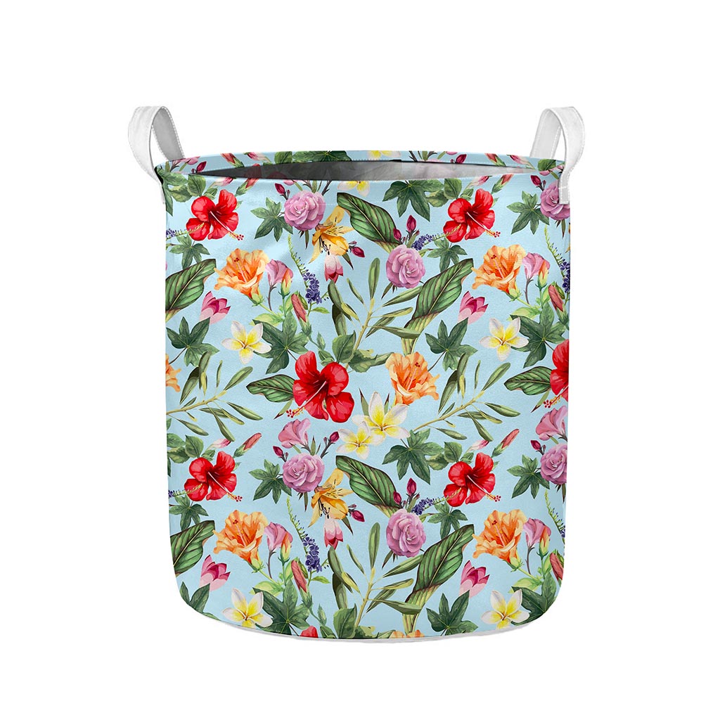 Hibiscus Flower Floral Pattern Print Collapsible Laundry Basket