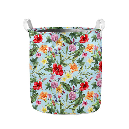 Hibiscus Flower Floral Pattern Print Collapsible Laundry Basket
