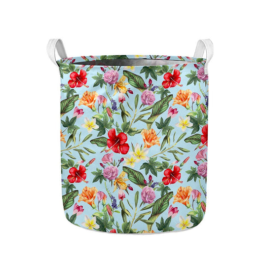 Hibiscus Flower Floral Pattern Print Collapsible Laundry Basket