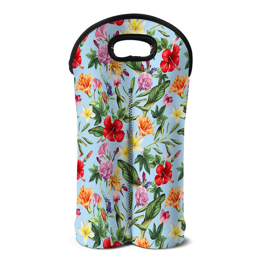 Hibiscus Flower Floral Pattern Print Double Neoprene Wine Tote