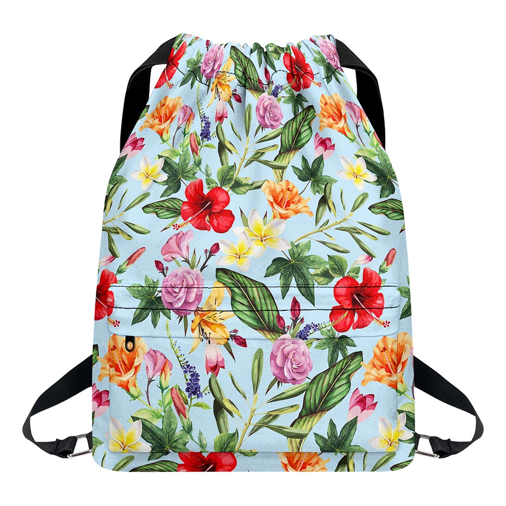 Hibiscus Flower Floral Pattern Print Drawstring Backpack