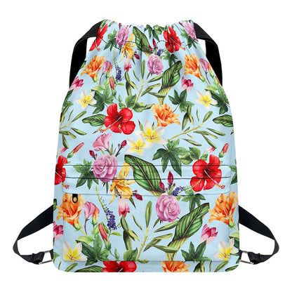 Hibiscus Flower Floral Pattern Print Drawstring Backpack