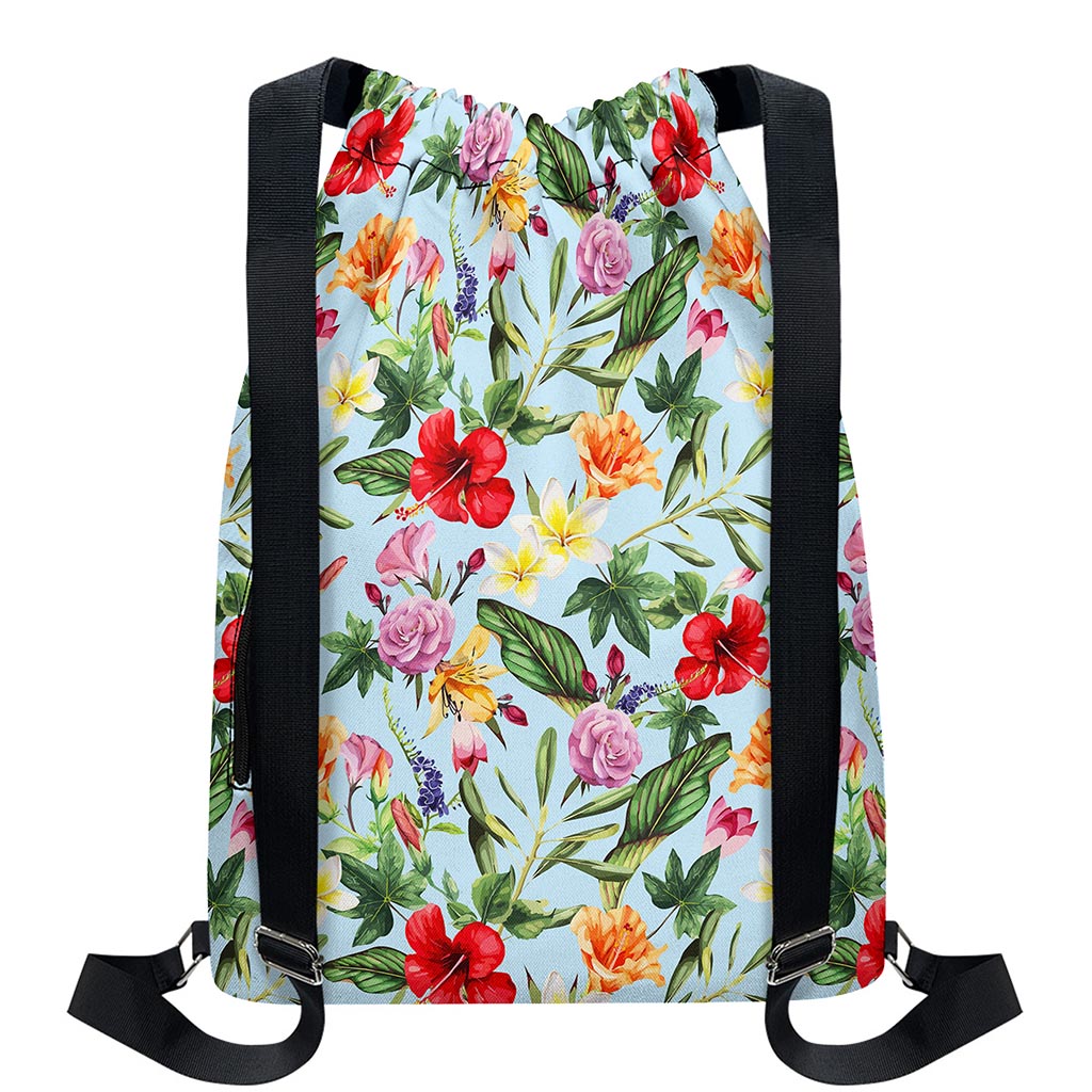 Hibiscus Flower Floral Pattern Print Drawstring Backpack