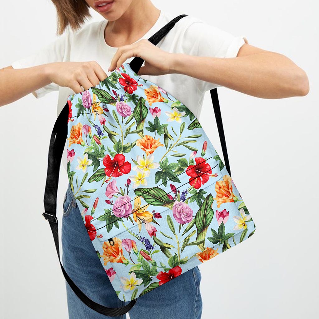 Hibiscus Flower Floral Pattern Print Drawstring Backpack