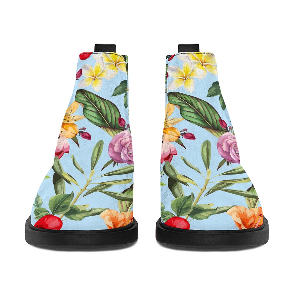 Hibiscus Flower Floral Pattern Print Flat Ankle Boots