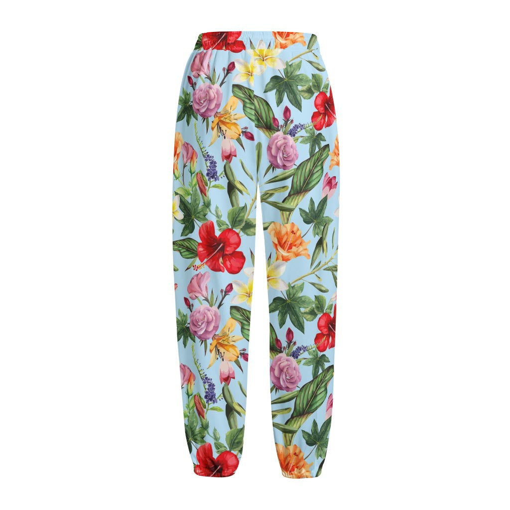 Hibiscus Flower Floral Pattern Print Fleece Lined Knit Pants