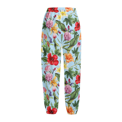 Hibiscus Flower Floral Pattern Print Fleece Lined Knit Pants