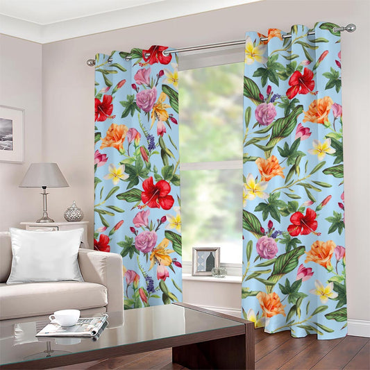 Hibiscus Flower Floral Pattern Print Grommet Curtains