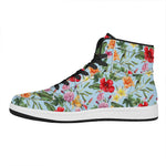 Hibiscus Flower Floral Pattern Print High Top Leather Sneakers