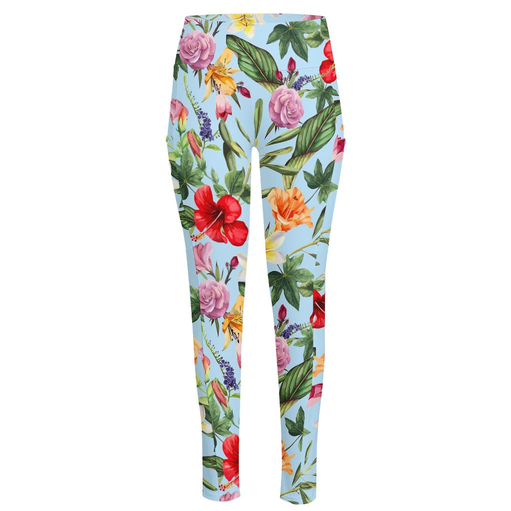 Hibiscus Flower Floral Pattern Print High-Waisted Pocket Leggings