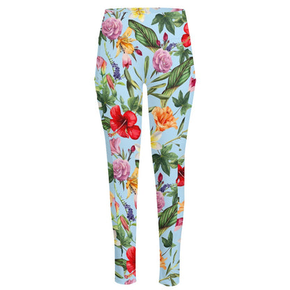 Hibiscus Flower Floral Pattern Print High-Waisted Pocket Leggings