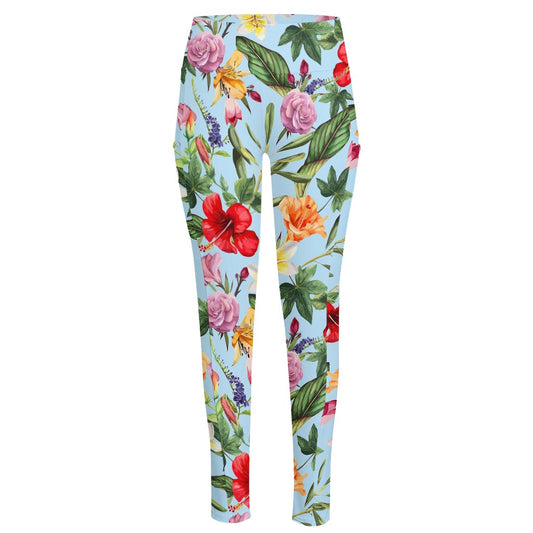 Hibiscus Flower Floral Pattern Print High-Waisted Pocket Leggings