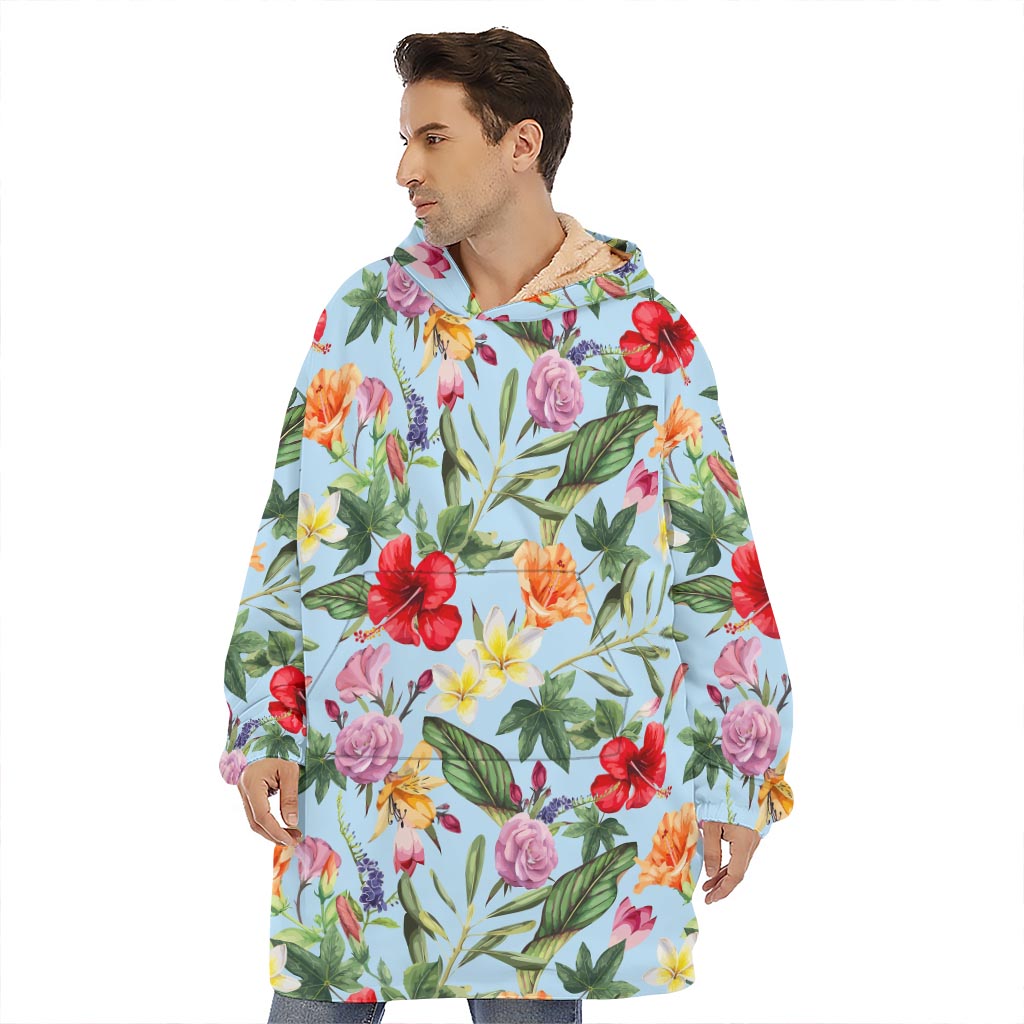 Hibiscus Flower Floral Pattern Print Hoodie Blanket