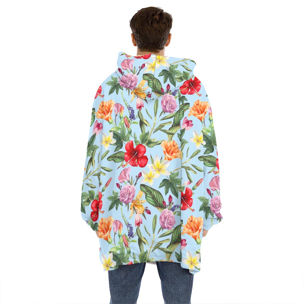 Hibiscus Flower Floral Pattern Print Hoodie Blanket