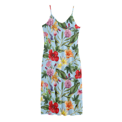 Hibiscus Flower Floral Pattern Print Jersey Midi Cami Dress